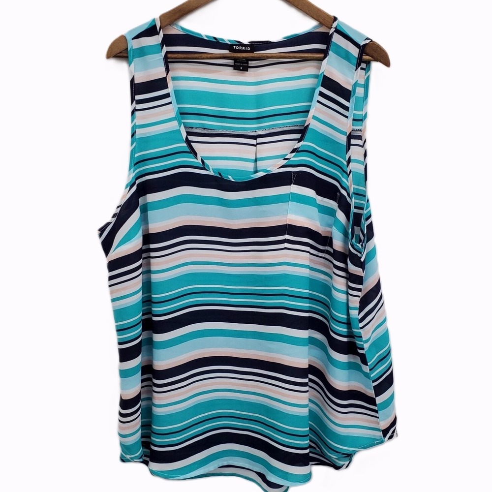 Torrid Womens‎ 3 Teal Navy Striped Scoop Neck Sleeveless Tank Top Plus Size